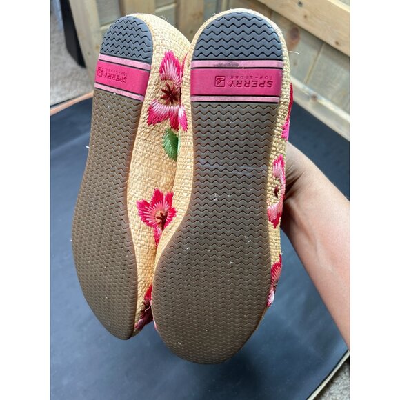 Sperry Top-Sider Womens Embroidered Pink Floral Ballet Flats Woven Straw Size 9M - Picture 9 of 9